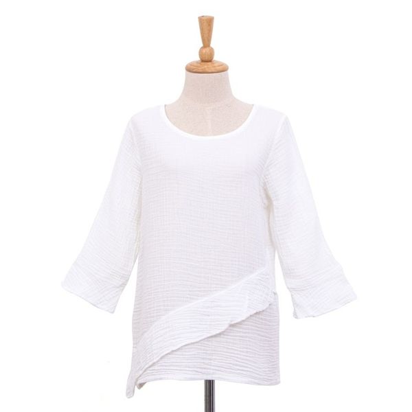 Alternate image for Handcrafted White Double Gauze Cotton Blouse with Ruffle White Ruffles