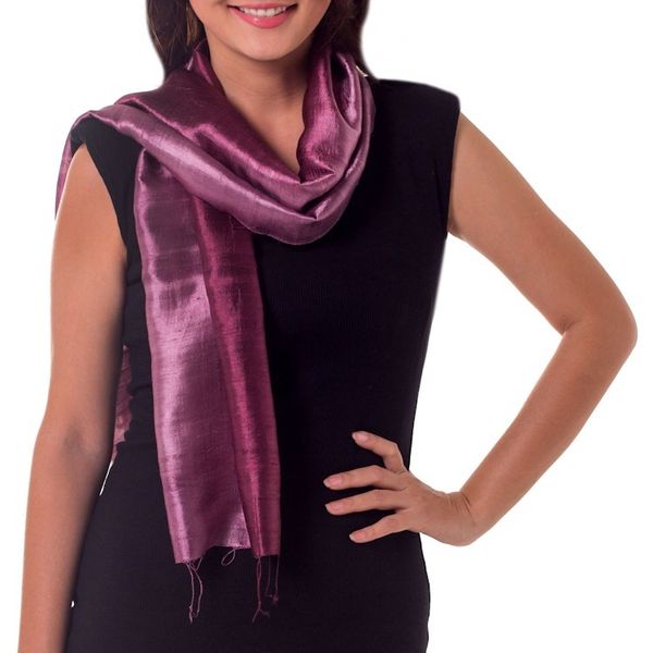 Alternate image for Handcrafted Batik Silk Scarf Orchid Duality