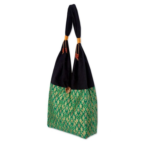 Alternate image for Hand Crafted Cotton Shoulder Bag  Thai Emerald