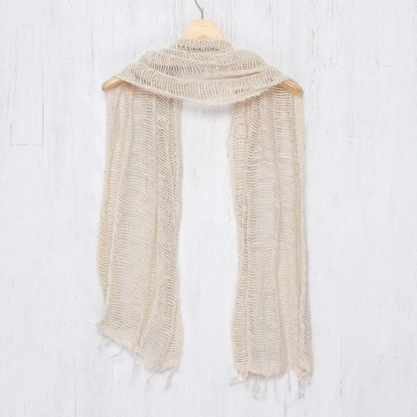 Alternate image for Natural Cotton Hand Woven Shawl Wrap from Thailand Breeze of Nature