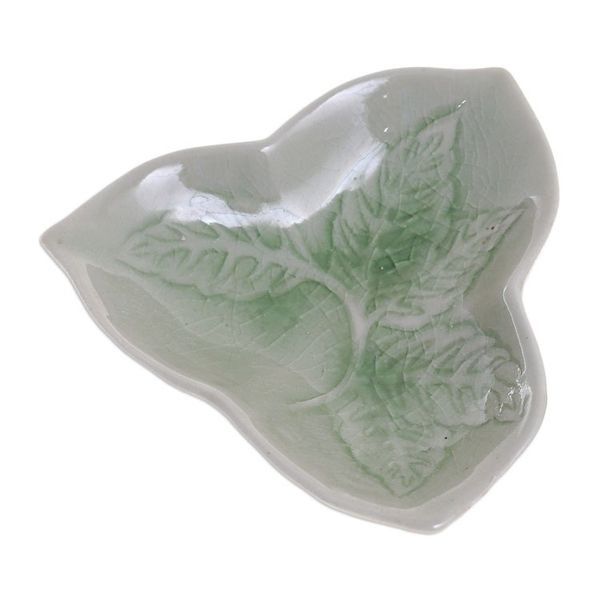 Alternate image for Handcrafted Celadon Candy Dish Triangle Leaf