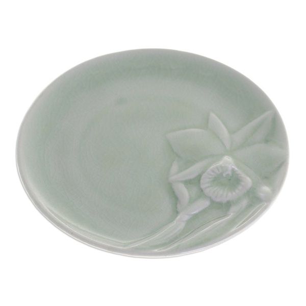 Alternate image for Green Floral Celadon Ceramic Dessert Plate Lanna Orchid
