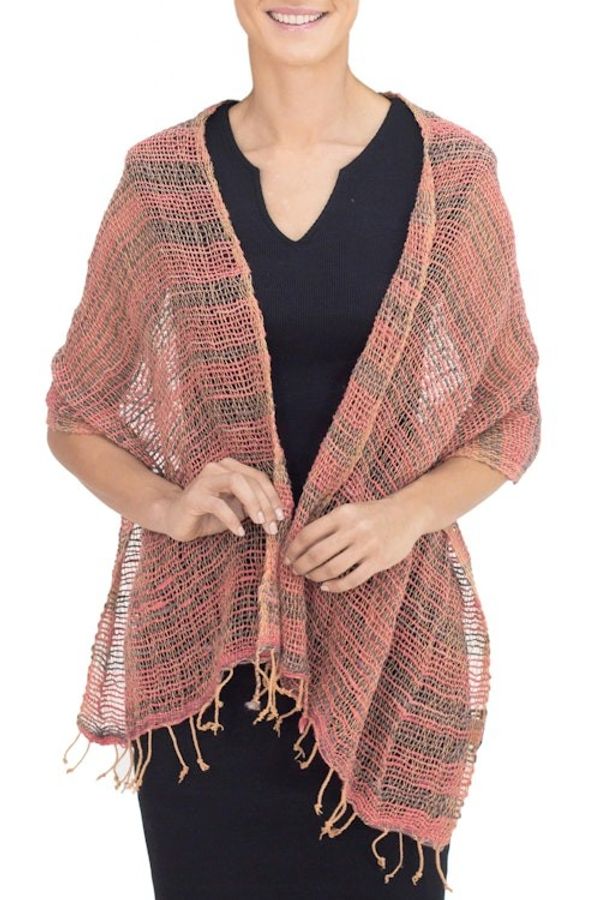 Alternate image for Thai Red and Grey Cotton Scarf Breezy Red and Grey