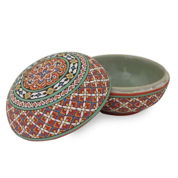 Alternate image for Colorful Artisan Hand-Painted Round Celadon Jewelry Box Thai Enchantment