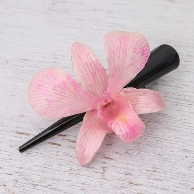 Alternate image for Natural Pale Pink Thai Orchid Hair Clip Pink Orchid Love