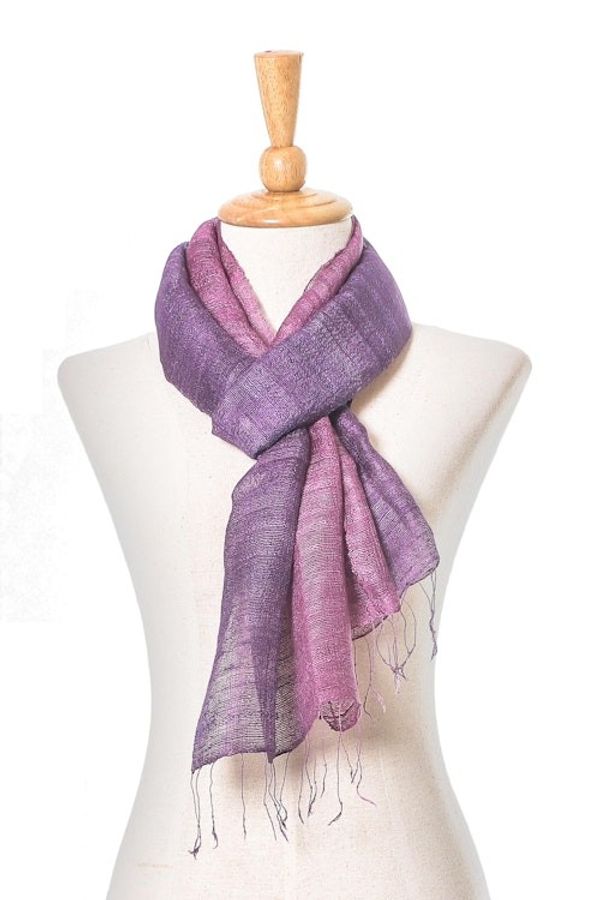 Alternate image for Pink and Purple Silk Scarf from Thailand Bold Orchid