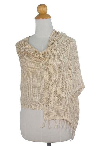 Alternate image for Natural Cotton Hand Woven Shawl Wrap from Thailand Breeze of Nature
