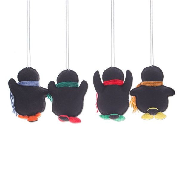 Alternate image for Set of Four Colorful Felt and Acrylic Penguin Ornaments Festive Penguins