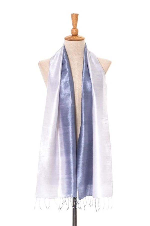 Alternate image for Ombre Grey Silk Scarf with Fringe from Thailand Silvery Glow