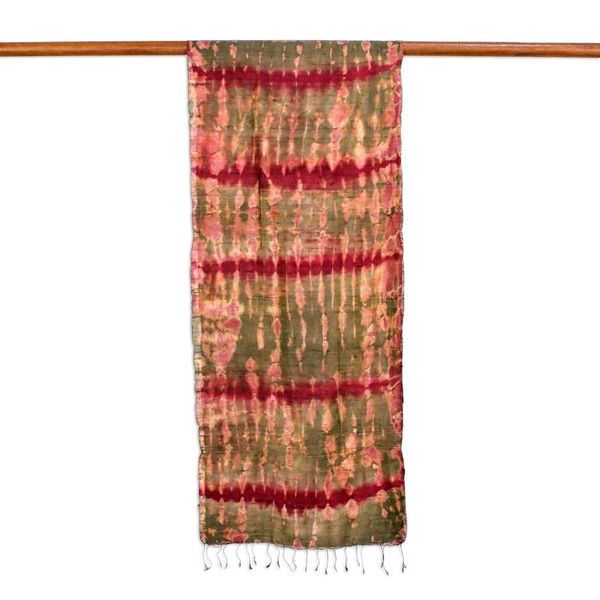 Alternate image for Tie-Dyed Silk Scarf in Claret and Avocado from Thailand Macaw Colors