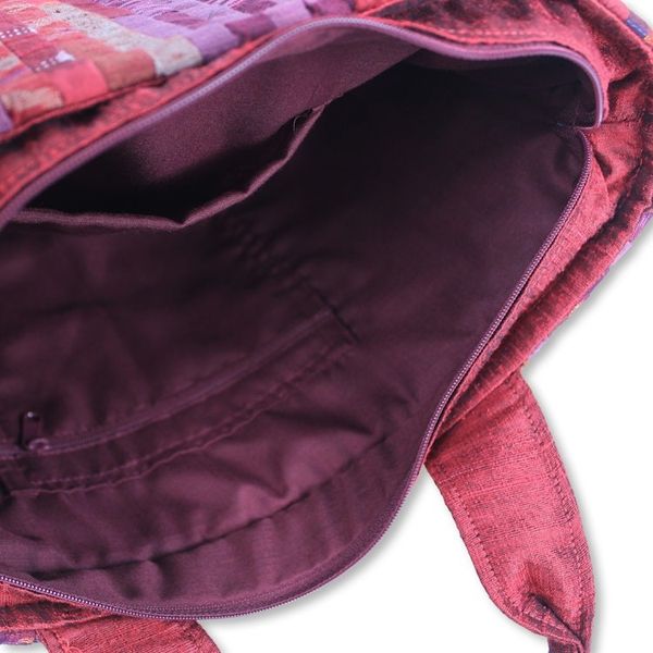 Alternate image for Red Hill Tribe Silk Patterned Tote Bag with Inner Pockets Exotic Red