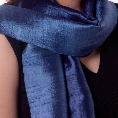 Alternate image for Handcrafted Batik Silk Scarf Bluebell Duality