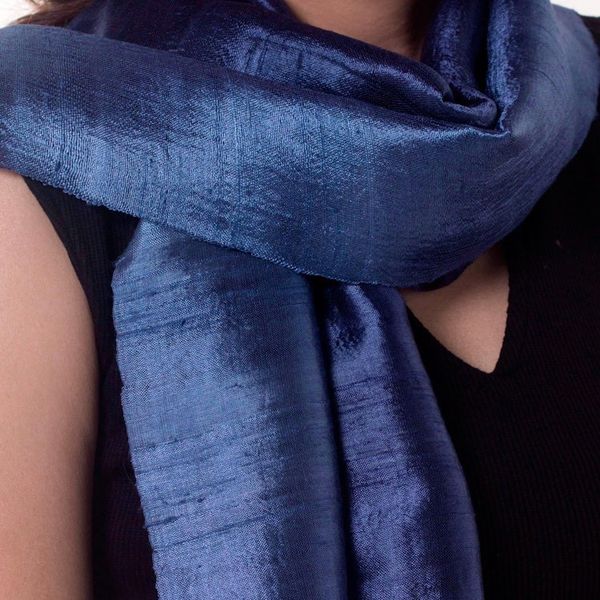 Alternate image for Handcrafted Batik Silk Scarf Bluebell Duality