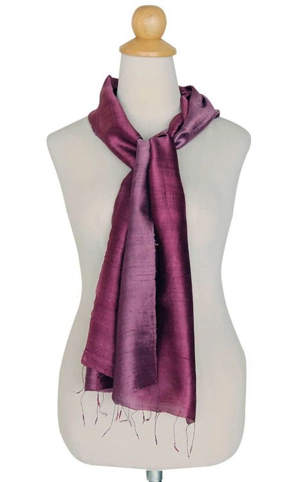 Alternate image for Handcrafted Batik Silk Scarf Orchid Duality