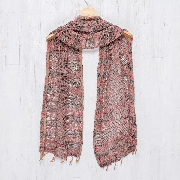 Alternate image for Thai Red and Grey Cotton Scarf Breezy Red and Grey