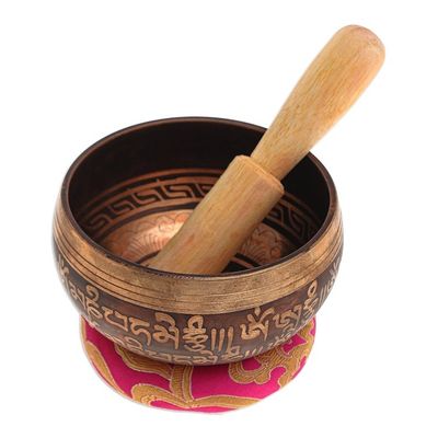 Alternate image for Brass Alloy Singing Bowl Set with Wooden Mallet 3 Pcs Pink Mantra