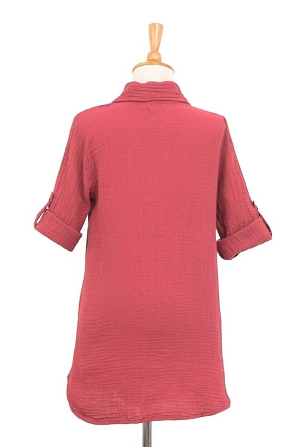 Alternate image for Rusty Rose Button-Up Cotton Gauze Shirt from Thailand Spice Pintucks