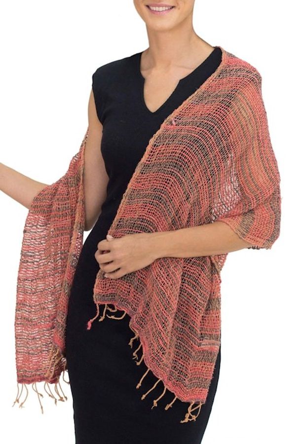 Alternate image for Thai Red and Grey Cotton Scarf Breezy Red and Grey