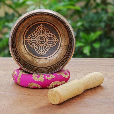 Alternate image for Brass Alloy Singing Bowl Set with Wooden Mallet 3 Pcs Pink Mantra