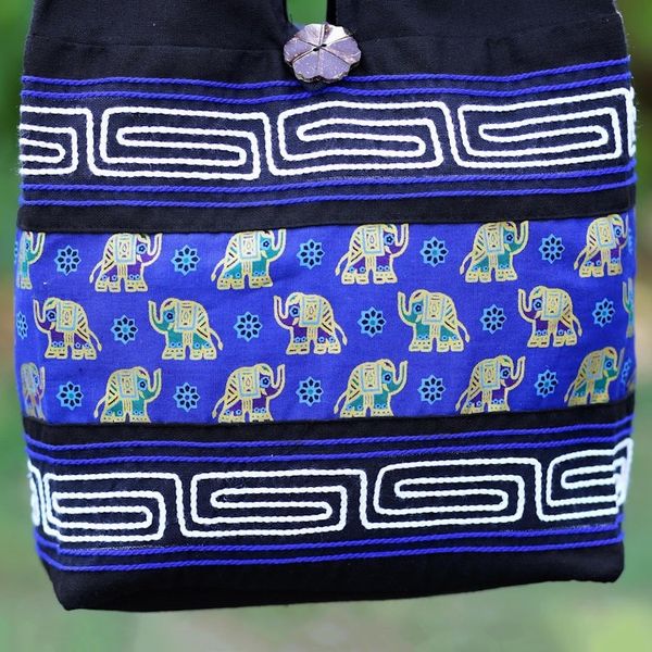 Alternate image for Black and Blue Cotton Blend Shoulder Bag from Thailand Thai Siam