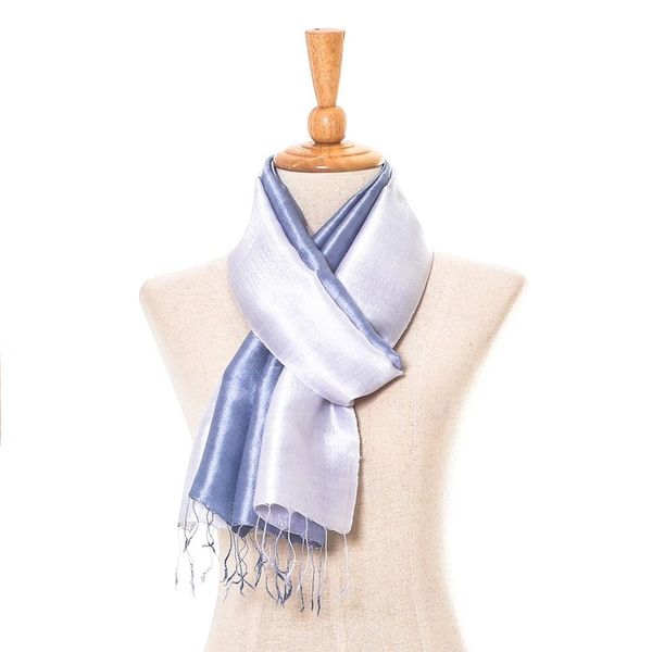 Alternate image for Ombre Grey Silk Scarf with Fringe from Thailand Silvery Glow
