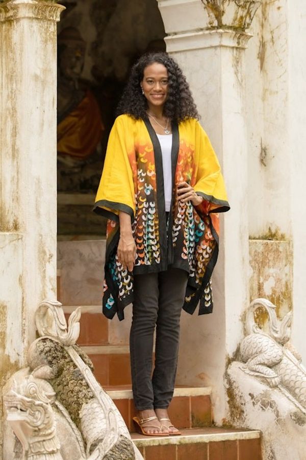 Alternate image for Hand Crafted Linen Batik Kimono Jacket Lucky Yellow