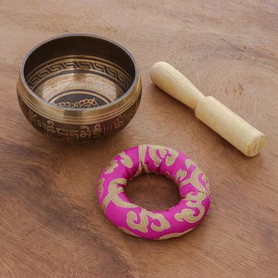 Alternate image for Brass Alloy Singing Bowl Set with Wooden Mallet 3 Pcs Pink Mantra