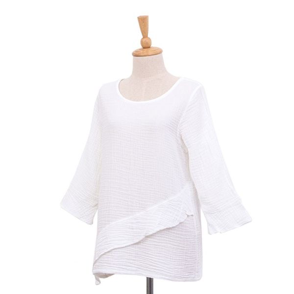 Alternate image for Handcrafted White Double Gauze Cotton Blouse with Ruffle White Ruffles