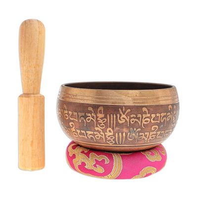 Alternate image for Brass Alloy Singing Bowl Set with Wooden Mallet 3 Pcs Pink Mantra