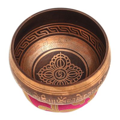 Alternate image for Brass Alloy Singing Bowl Set with Wooden Mallet 3 Pcs Pink Mantra