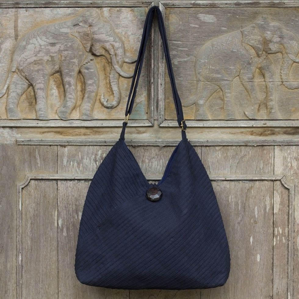 Navy Blue Cotton Hobo Bag with Coin Purse and Multi Pockets 'Surreal Blue'