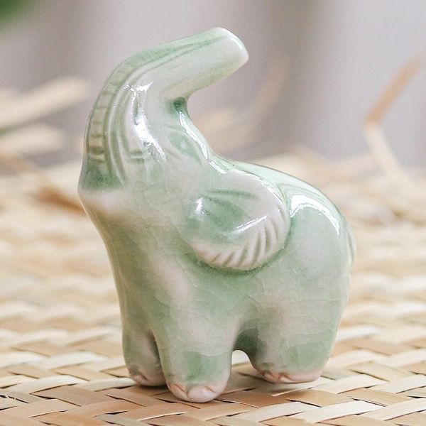 Alternate image for Green Celadon Ceramic Figurine Happy Elephant in Green