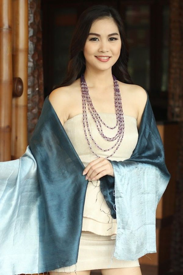 Alternate image for Silk Shawl from Thailand Shimmering Ocean