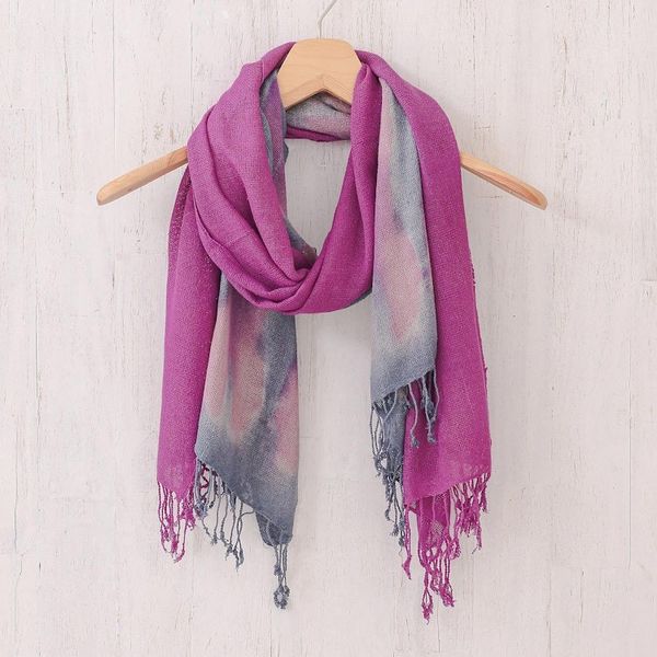 Alternate image for Hand-Woven Batik Silk Scarves in Purple and Grey Pair Stormy Sky