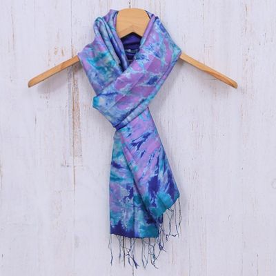 Alternate image for Hand Crafted Tie-Dyed Silk Scarf Candy Sea