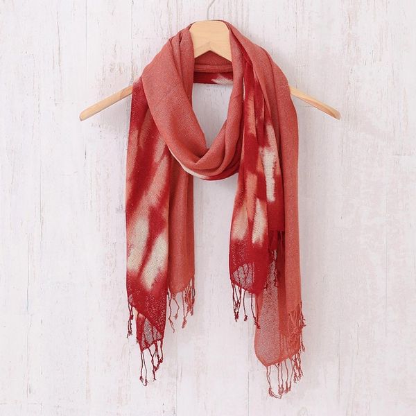 Alternate image for Hand-Woven Batik Silk Scarves in Crimson and Orange Pair Cozy Nook
