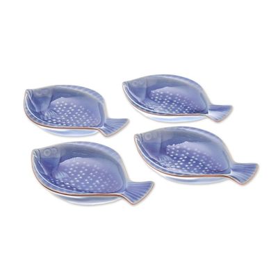 Alternate image for Fish-Shaped Blue Ceramic Appetizer Bowls Set of 4 Festive Fish