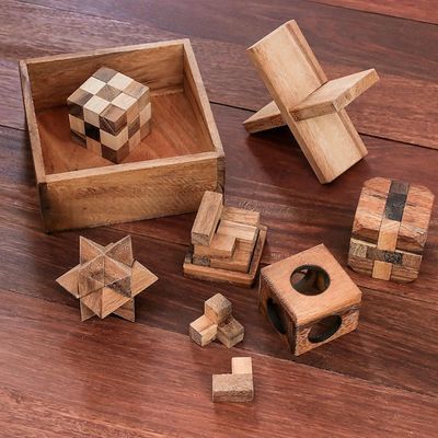 Alternate image for Handmade Set of Five Wooden Puzzles from Thailand Five Puzzles