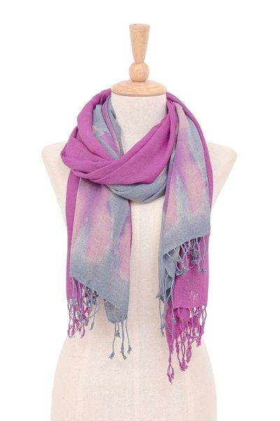 Alternate image for Hand-Woven Batik Silk Scarves in Purple and Grey Pair Stormy Sky