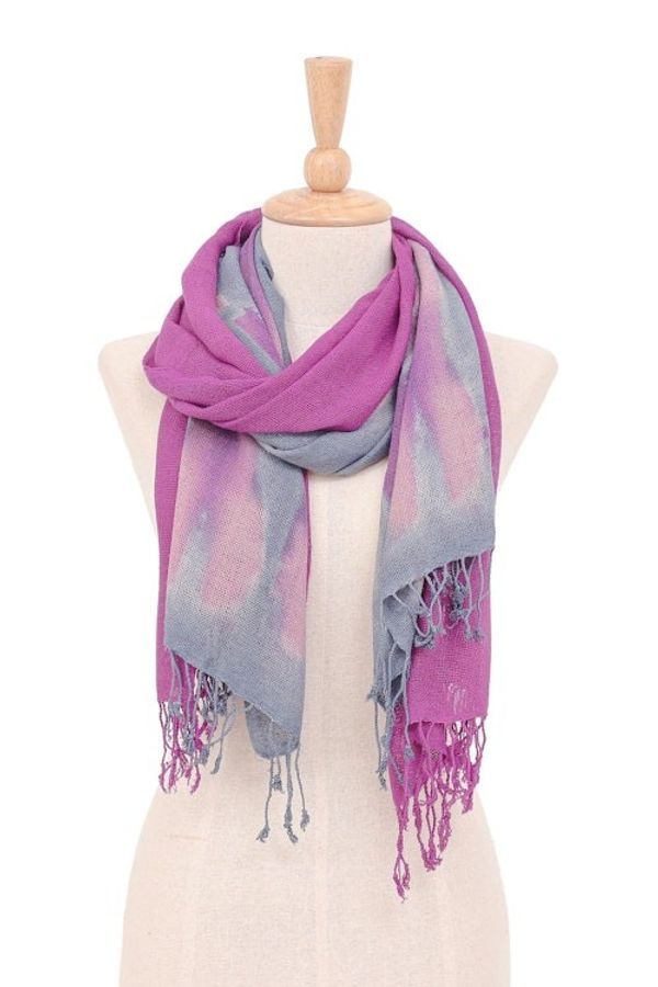 Alternate image for Hand-Woven Batik Silk Scarves in Purple and Grey Pair Stormy Sky
