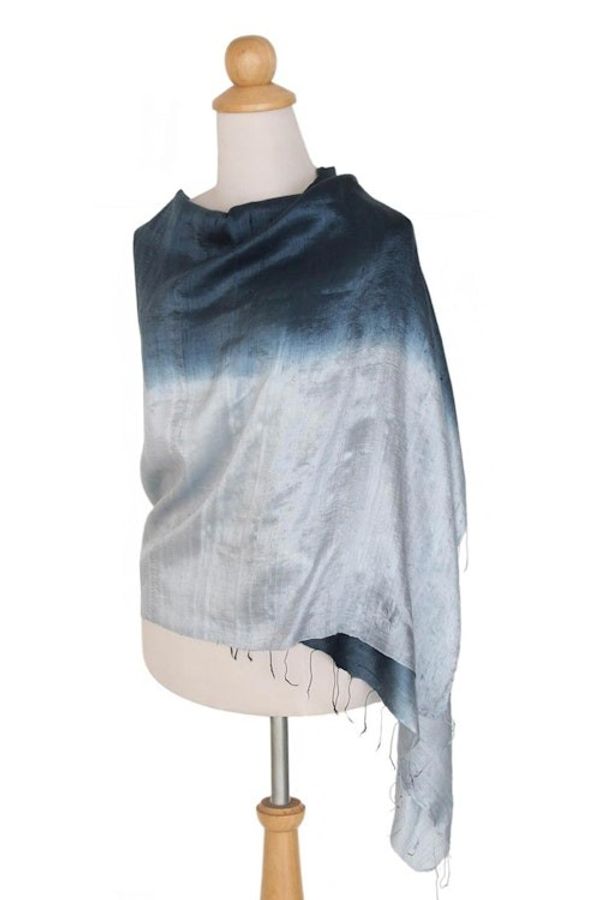 Alternate image for Silk Shawl from Thailand Shimmering Ocean