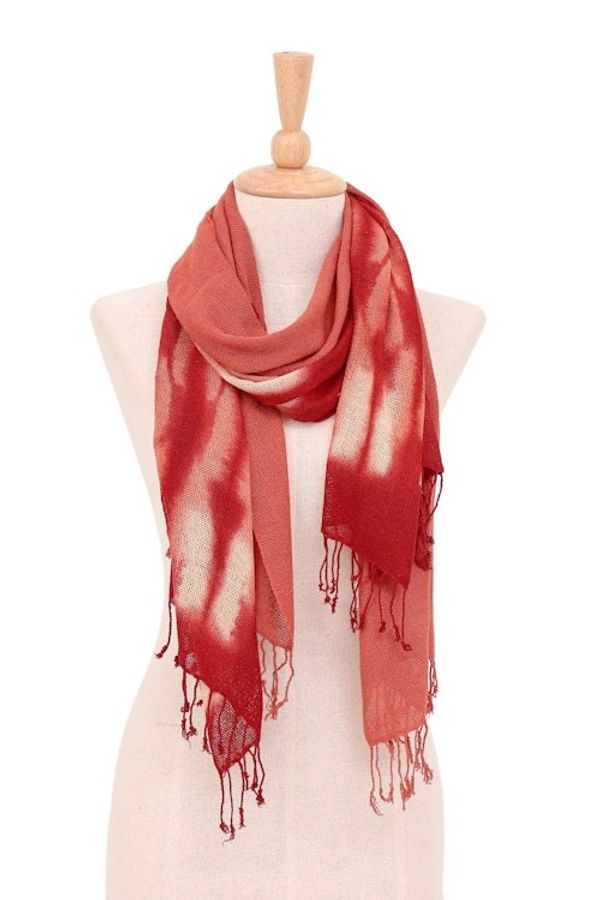 Alternate image for Hand-Woven Batik Silk Scarves in Crimson and Orange Pair Cozy Nook