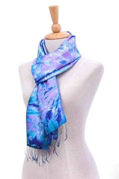 Alternate image for Hand Crafted Tie-Dyed Silk Scarf Candy Sea
