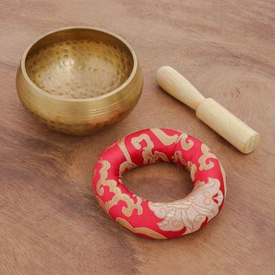 Alternate image for Handmade Brass Alloy Singing Bowl Set 3 Pcs Hammered Mantra