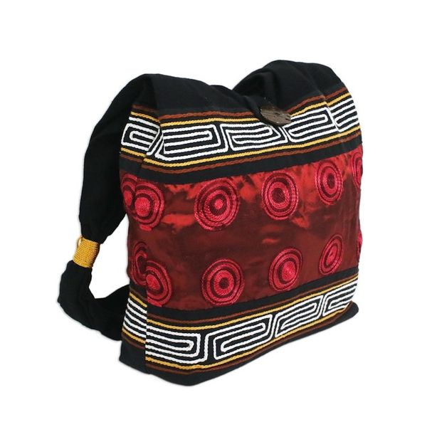 Alternate image for Cotton Thai Style Shoulder Bag in Crimson and Black Crimson Wine