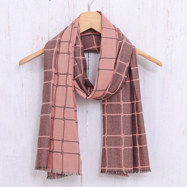 Alternate image for Hand Made Gridded Cotton Scarf Warm City