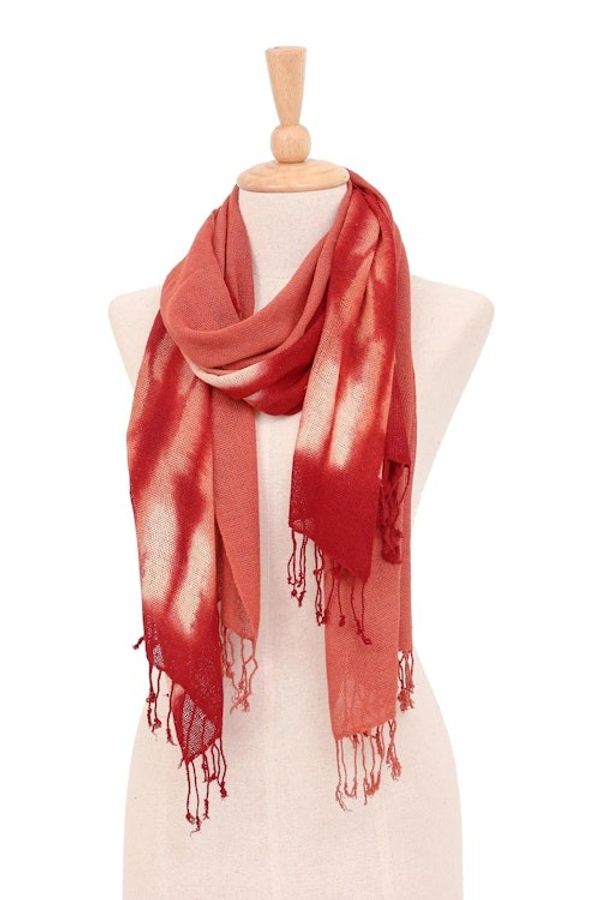 Alternate image for Hand-Woven Batik Silk Scarves in Crimson and Orange Pair Cozy Nook
