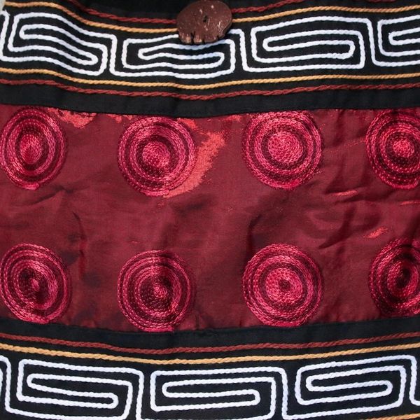 Alternate image for Cotton Thai Style Shoulder Bag in Crimson and Black Crimson Wine