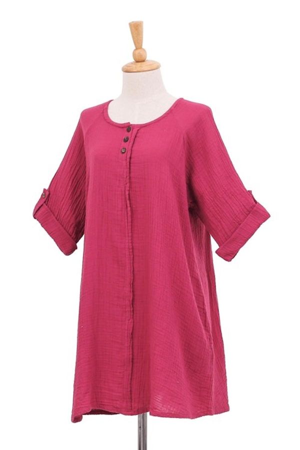 Alternate image for Long Cotton Gauze Tunic from Thailand Fresh Breeze in Raspberry