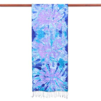 Alternate image for Hand Crafted Tie-Dyed Silk Scarf Candy Sea